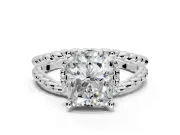 Halo Engagement Ring Setting for Radiant Cut Center with Rope Twist Split Shank and Prong Head in Sterling Silver