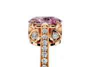 Cathedral Engagement Ring Setting for Fancy Pink Oval Center with Antique-Style Pave Band and Prong Head in Rose Gold