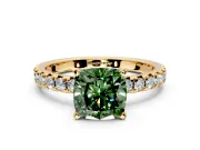 Solitaire Engagement Ring Setting for Fancy Green Cushion Cut Center with Large Accents and Prong Head in Yellow Gold