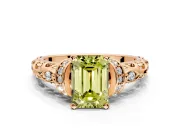 Solitaire Engagement Ring Setting for Fancy Yellow Emerald Cut Center with Filigree Band and Prong Head in Rose Gold
