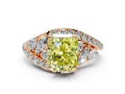 Halo Engagement Ring Setting for Fancy Yellow Radiant Cut Center with Marquise and Pave Bypass Band and Prong Head in Rose Gold
