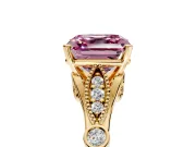 Solitaire Engagement Ring Setting for Fancy Pink Asscher Cut Center with Marquise and Bezel Accents and Prong Head in Yellow Gold