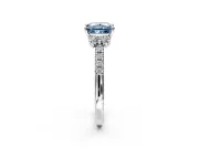 Paired Accent Engagement Ring Setting for Fancy Blue Princess Cut Center with Pave Band and Prong Head in Sterling Silver