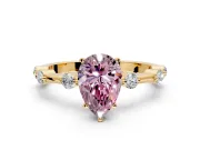 Solitaire Engagement Ring Setting for Fancy Pink Pear-Shaped Center with Bezel Station Band and Prong Head in Yellow Gold