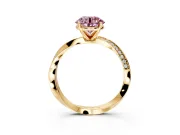 Side Accent Engagement Ring Setting for Fancy Pink Round Cut Center with Accent Shoulders and Prong Head in Yellow Gold