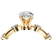 Solitaire Engagement Ring Setting for Pear-Shaped Center with Bezel Station Band and Prong Head in Yellow Gold