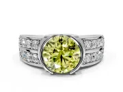 Bezel Engagement Ring Setting for Fancy Yellow Round Cut Center with Wide Channel-Set Band and Bezel Head in Platinum