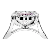 Single Halo Engagement Ring Setting for Fancy Pink Oval Center with Corner Claws, Plain Band and Prong Head in Sterling Silver