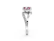 Solitaire Engagement Ring Setting for Fancy Pink Oval Center with Pave Bypass Swirl Band and Prong Head in Platinum