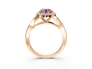 Halo Engagement Ring Setting for Fancy Pink Round Cut Center with Pave Split Shank and Prong Head in Rose Gold