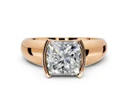 Tension Engagement Ring Setting for Princess Cut Center with Wide Flat Band and Tension Head in Rose Gold