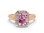 Halo Engagement Ring Setting for Fancy Pink Radiant Cut Center with Knife Ridge Cathedral Band and Prong Head in Rose Gold