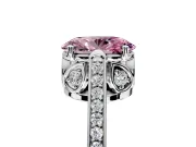 Cathedral Engagement Ring Setting for Fancy Pink Oval Center with Antique-Style Pave Band and Prong Head in Platinum