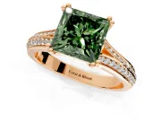 Solitaire Engagement Ring Setting for Fancy Green Princess Cut Center with Pave Rail Split Shank and Prong Head in Rose Gold
