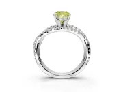 Solitaire Engagement Ring Setting for Fancy Yellow Cushion Cut Center with Woven 3-Strand Pave Band and Prong Head in White Gold