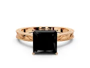 Solitaire Engagement Ring Setting for Fancy Black Princess Cut Center with Engraved Milgrain Band and Prong Head in Rose Gold