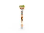 Bar-Set Engagement Ring Setting for Fancy Yellow Cushion Cut Center with Tapered Baguette Accents and Prong Head in Rose Gold