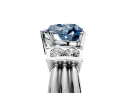 Solitaire Engagement Ring Setting for Fancy Blue Heart-Shaped Center with Grooved Bar Accent Band and Prong Head in Sterling Silver