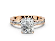 Solitaire Engagement Ring Setting for Radiant Cut Center with Channel Baguette Band and Prong Head in Rose Gold