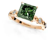 Solitaire Engagement Ring Setting for Fancy Green Princess Cut Center with Beaded Bezel Station Band and Prong Head in Rose Gold