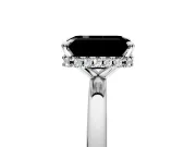 Hidden Halo Engagement Ring Setting for Fancy Black Emerald Cut Center with Plain Band and Tall Prong Head in White Gold
