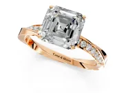 Side Accent Engagement Ring Setting for Asscher Cut Center with Accent Shoulders and Prong Head in Rose Gold