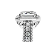 Milgrain Halo Engagement Ring Setting for Asscher Cut Center with Pave Band and Prong Head in Sterling Silver