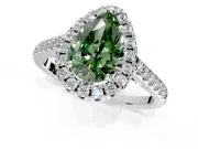 Halo Engagement Ring Setting for Fancy Green Pear-Shaped Center with Raised Halo, Pave Band and Prong Head in Platinum