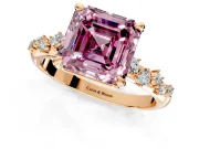 Solitaire Engagement Ring Setting for Fancy Pink Asscher Cut Center with Trailing Leaf Accent Band and Prong Head in Rose Gold