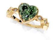 Milgrain Bezel Engagement Ring Setting for Fancy Green Heart-Shaped Center with Marquise Stations and Bezel Head in Yellow Gold