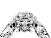 Milgrain Halo Engagement Ring Setting for Oval Center with Shoulder Bezels and Prong Head in Platinum