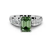Solitaire Engagement Ring Setting for Fancy Green Emerald Cut Center with Graduated Shared Prongs and Prong Head in Platinum