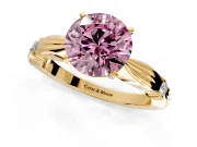 Solitaire Engagement Ring Setting for Fancy Pink Round Cut Center with Carved Leaf Shoulders and Prong Head in Yellow Gold