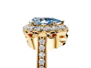 Floral Halo Engagement Ring Setting for Fancy Blue Pear-Shaped Center with Large Halo Accents and Prong Head in Yellow Gold