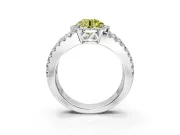 Halo Engagement Ring Setting for Fancy Yellow Round Cut Center with Wide-Open Pave Split Shank and Prong Head in Platinum
