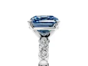 Solitaire Engagement Ring Setting for Fancy Blue Asscher Cut Center with Bezel-Dot Beaded Band and Prong Head in Platinum