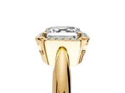 Halo Engagement Ring Setting for Asscher Cut Center with Tapered Plain Band and Prong Head in Yellow Gold