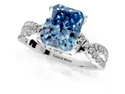 Solitaire Engagement Ring Setting for Fancy Blue Radiant Cut Center with Narrow Twist Pave Band and Prong Head in Platinum