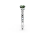 Solitaire Engagement Ring Setting for Fancy Green Cushion Cut Center with Single Row Accent Band and Prong Head in Sterling Silver