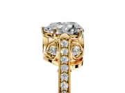 Cathedral Engagement Ring Setting for Heart-Shaped Center with Antique-Style Pave Band and Prong Head in Yellow Gold