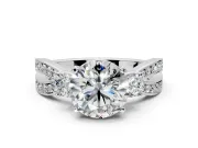 3 Stone Engagement Ring Setting for Round Cut Center with Pave Twist Band and Prong Head in White Gold