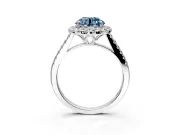 Halo Engagement Ring Setting for Fancy Blue Round Cut Center with Raised Halo, Pave Band and Prong Head in Platinum
