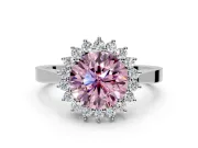 Starburst Halo Engagement Ring Setting for Fancy Pink Round Cut Center with Flat Cathedral Band and Prong Head in Platinum