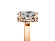 Hidden Halo Engagement Ring Setting for Oval Center with Wide Flat Plain Band and Prong Head in Rose Gold