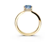 Hidden Halo Engagement Ring Setting for Fancy Blue Cushion Cut Center with Wide Flat Plain Band and Prong Head in Yellow Gold