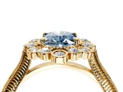 Milgrain Halo Engagement Ring Setting for Fancy Blue Oval Center with Bezel Point Accents and Prong Head in Yellow Gold
