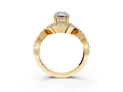 Halo Engagement Ring Setting for Emerald Cut Center with Pave Infinity Twist Band and Prong Head in Yellow Gold