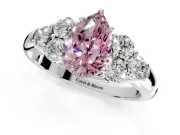 Cluster Engagement Ring Setting for Fancy Pink Pear-Shaped Center with Round Cut Accent Frame and Prong Head in White Gold