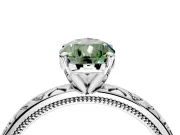 Solitaire Engagement Ring Setting for Fancy Green Pear-Shaped Center with XO Engraved Band and Prong Head in Sterling Silver