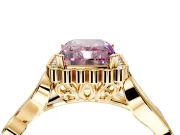 Halo Engagement Ring Setting for Fancy Pink Radiant Cut Center with Leaf Motif Split Shank and Prong Head in Yellow Gold